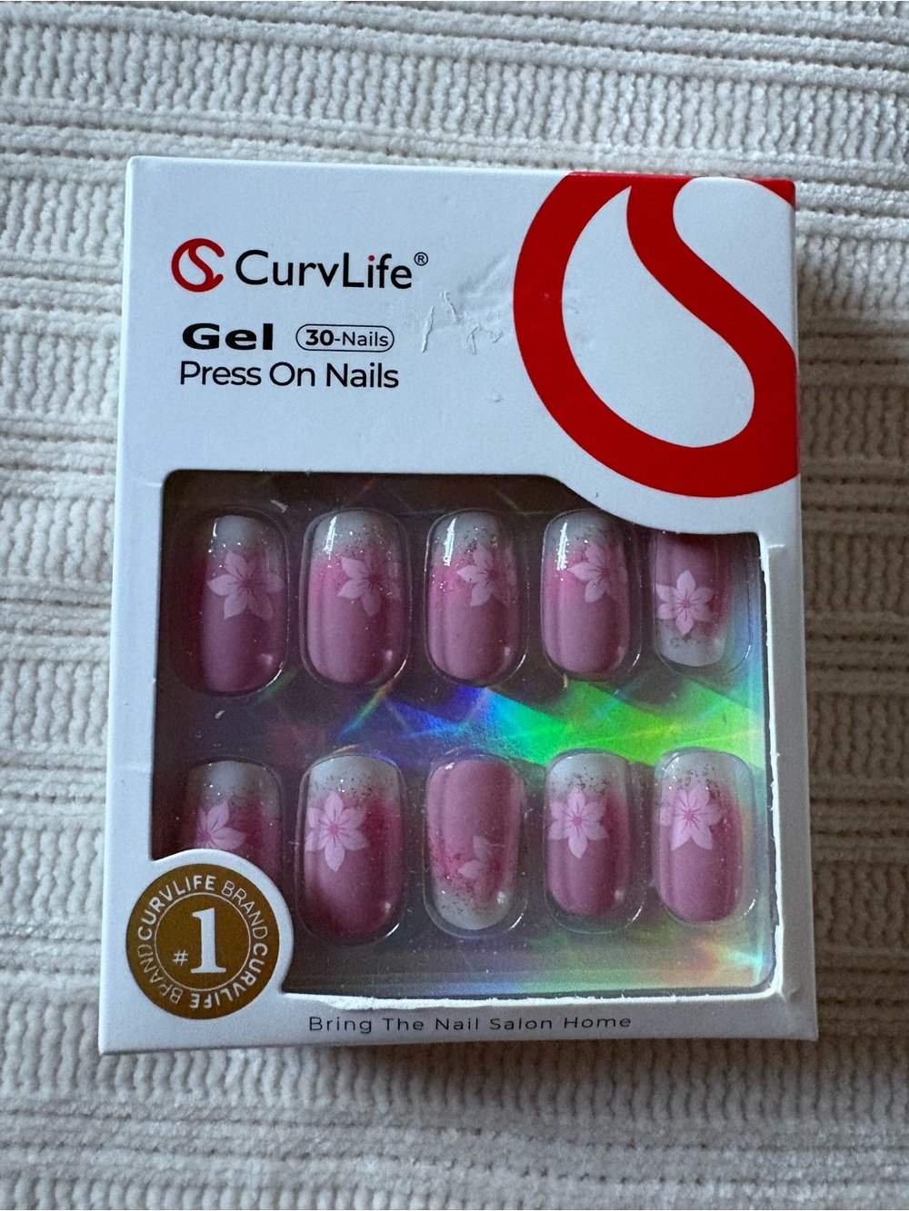 Curvlife Pink Floral Gel Press-On Nails - 30 Pack